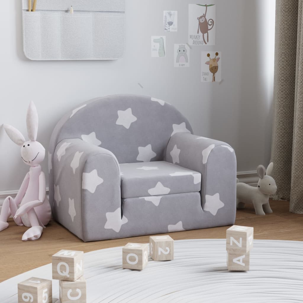 Canapé-lit pour enfants Gris clair avec étoiles Peluche douce