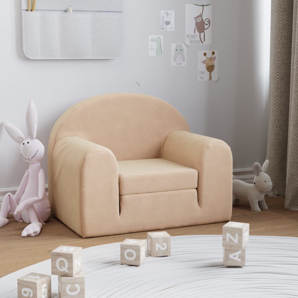 vida XL Kindersofa Creme Weich Plüsch