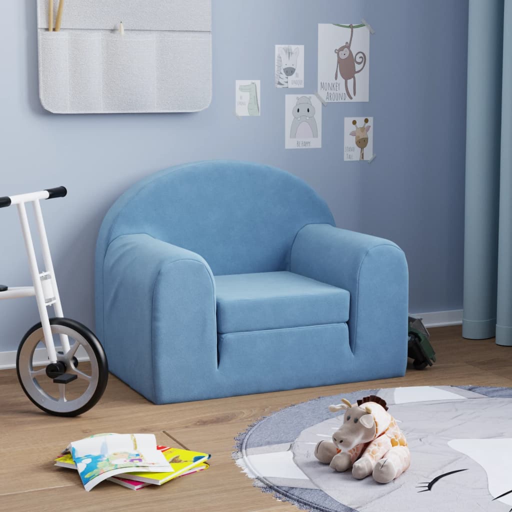 vida XL Kindersofa Blau Weich Plüsch