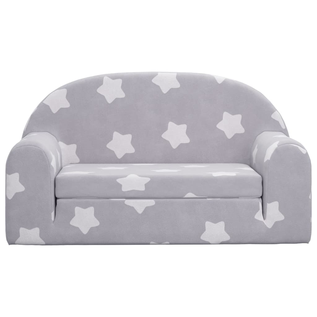 vidaXL Sofá cama infantil 2 plazas felpa suave gris claro estrellas