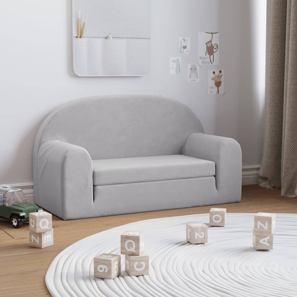 vida XL Kindersofa 2-Sitzer Hellgrau Weich Plüsch