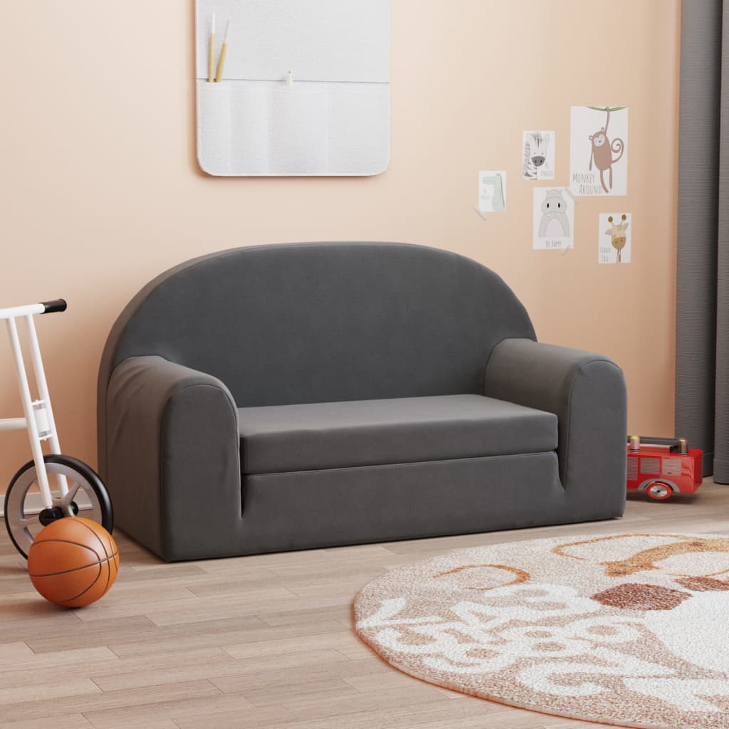 vida XL Kindersofa 2-Sitzer Anthrazit Weich Plüsch