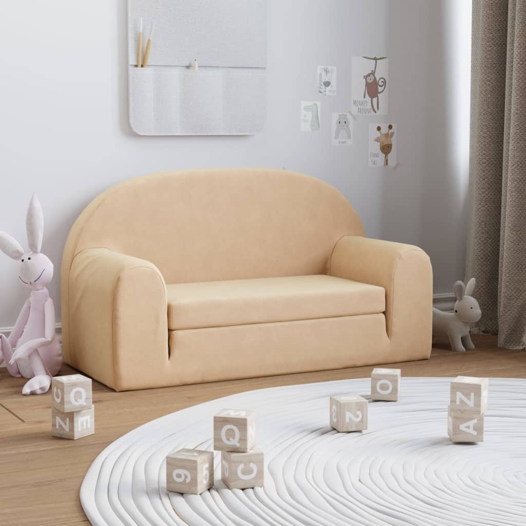 vida XL Kindersofa 2-Sitzer Creme Weich Plüsch
