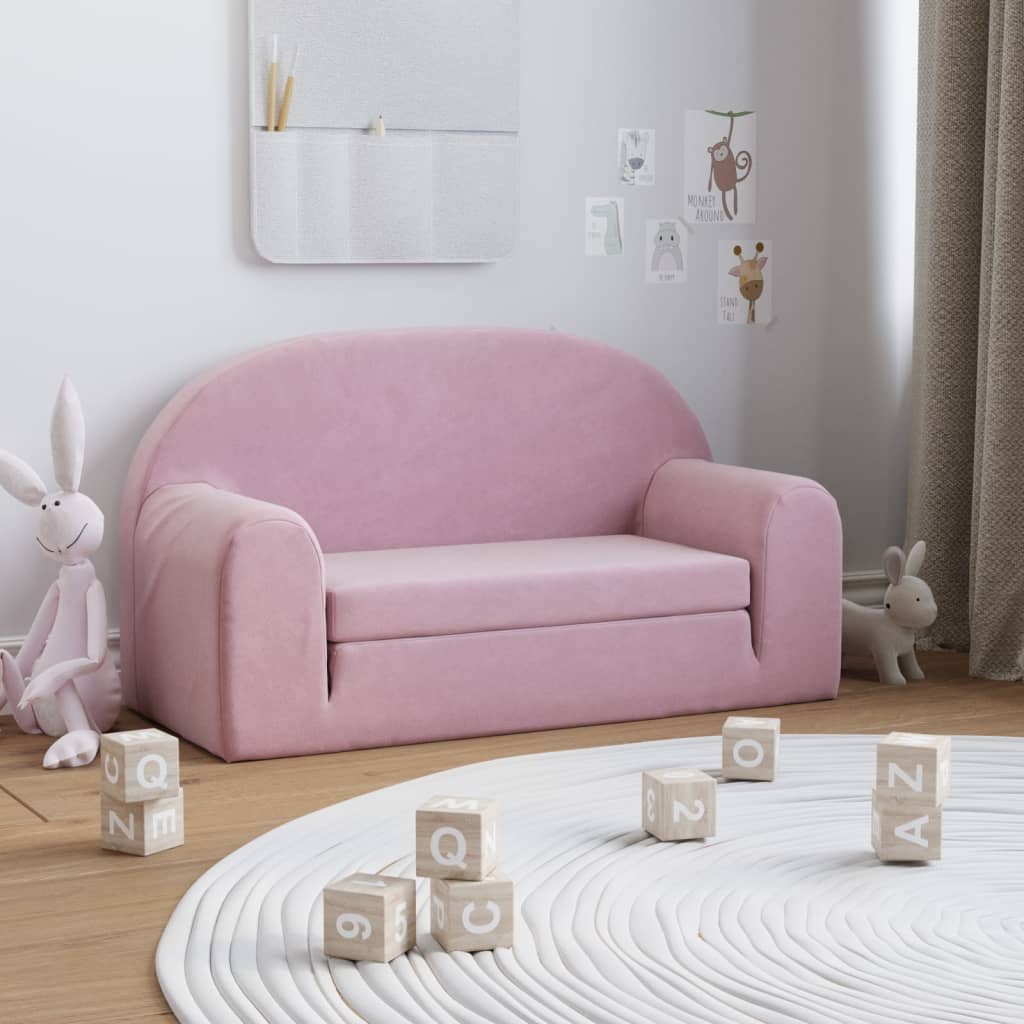 vida XL Kindersofa 2-Sitzer Rosa Weich Plüsch