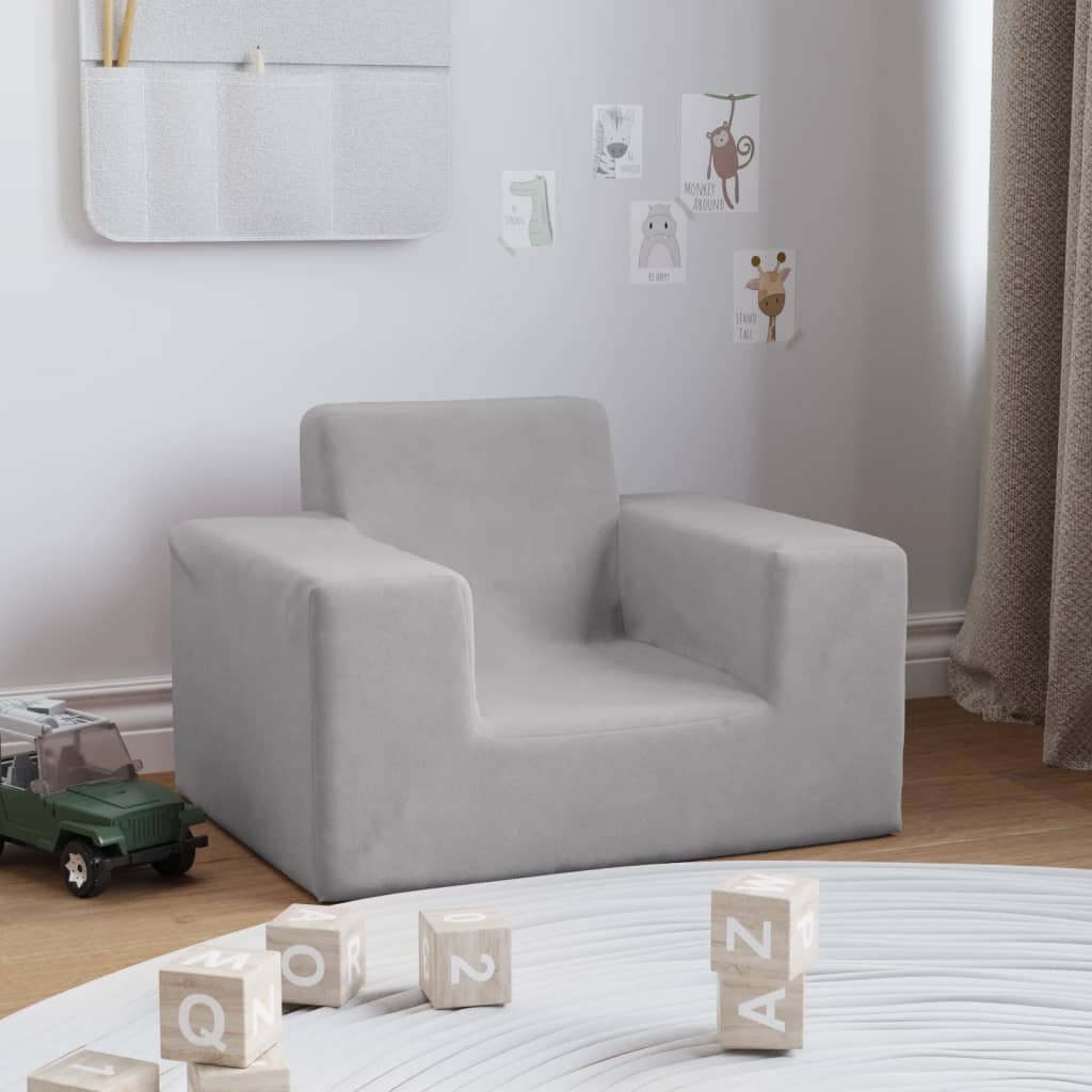 vidaXL Canapé pour enfants Gris clair Peluche douce