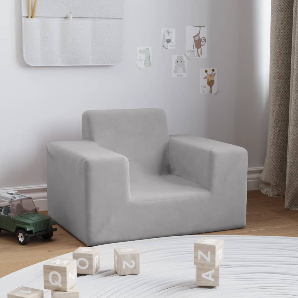 vida XL Kindersofa Hellgrau Weich Plüsch