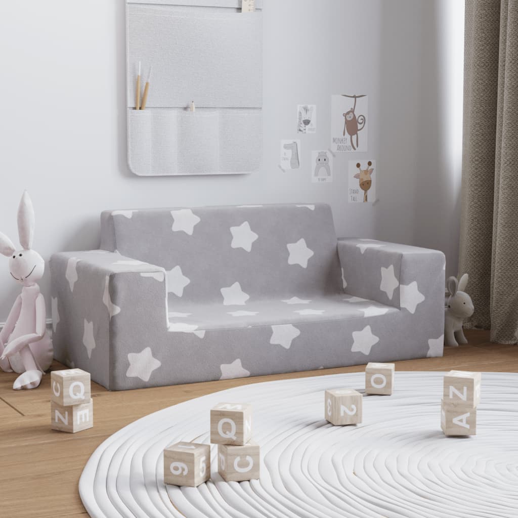 Canapé pour enfants à 2 places Gris clair étoiles Peluche douce