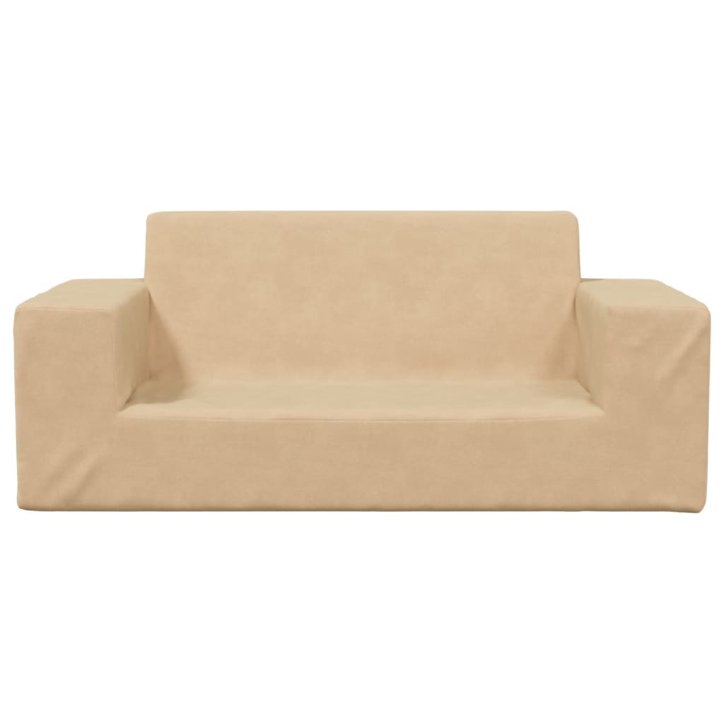 vidaXL Kindersofa 2-Sitzer Creme Weich Plüsch