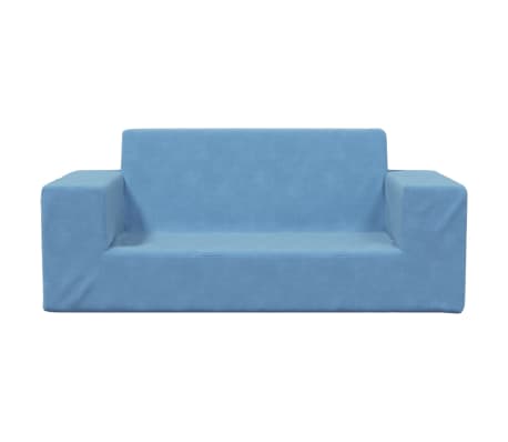 vidaXL Dvivietė vaiki&scaron;ka sofa, mėlynos spalvos, mink&scaron;tas pliu&scaron;as