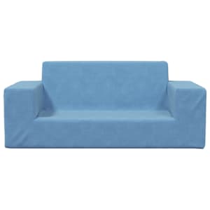 vidaXL Dvivietė vaiki&scaron;ka sofa, mėlynos spalvos, mink&scaron;tas pliu&scaron;as