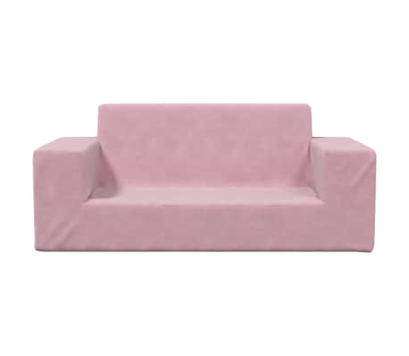 vidaXL Dvivietė vaiki&scaron;ka sofa, rožinės spalvos, mink&scaron;tas pliu&scaron;as