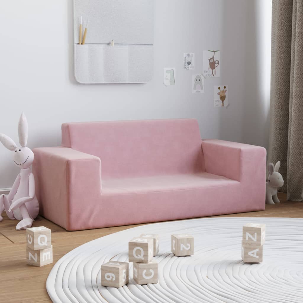 Canapé pour enfants à 2 places Rose Peluche douce