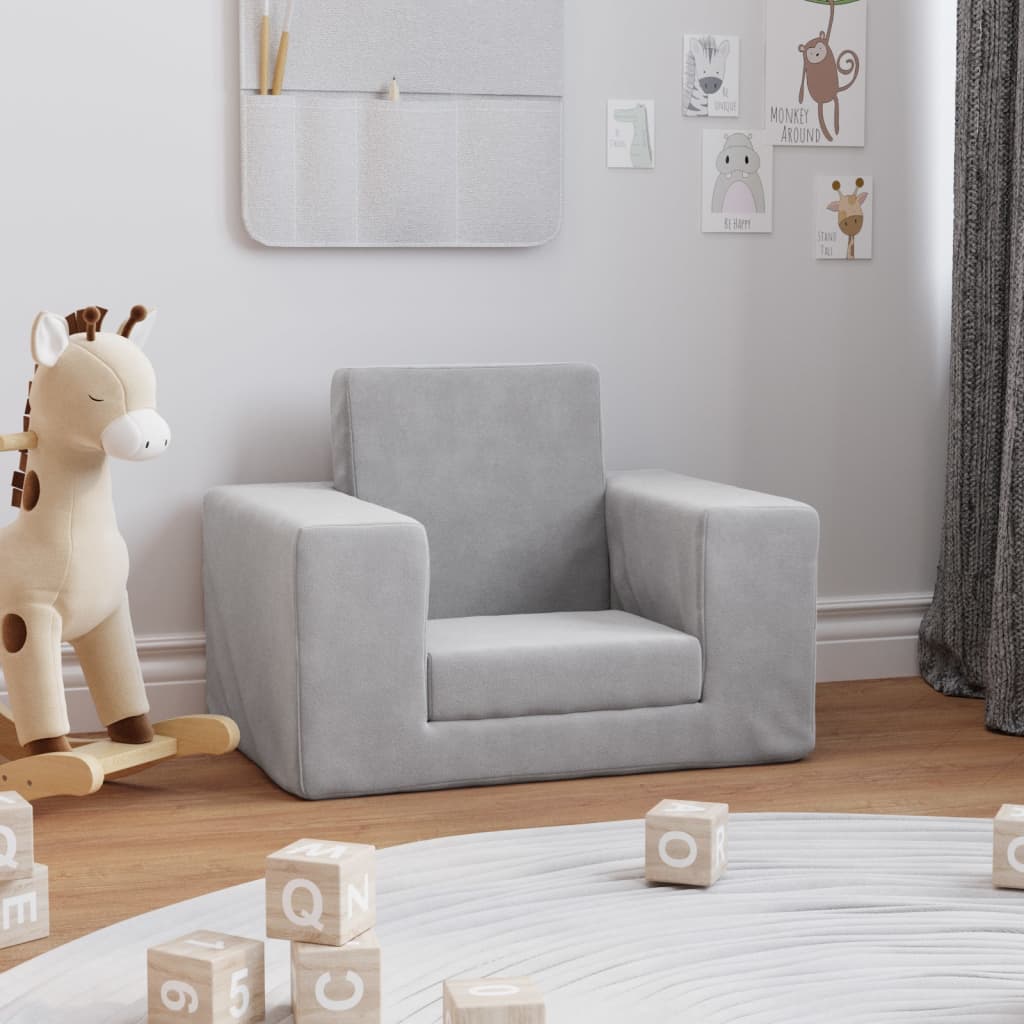 vida XL Kindersofa Hellgrau Weich Plüsch