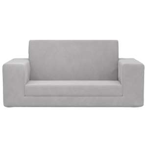 vidaXL Dvivietė vaiki&scaron;ka sofa-lova, &scaron;viesiai pilka, mink&scaron;tas pliu&scaron;as