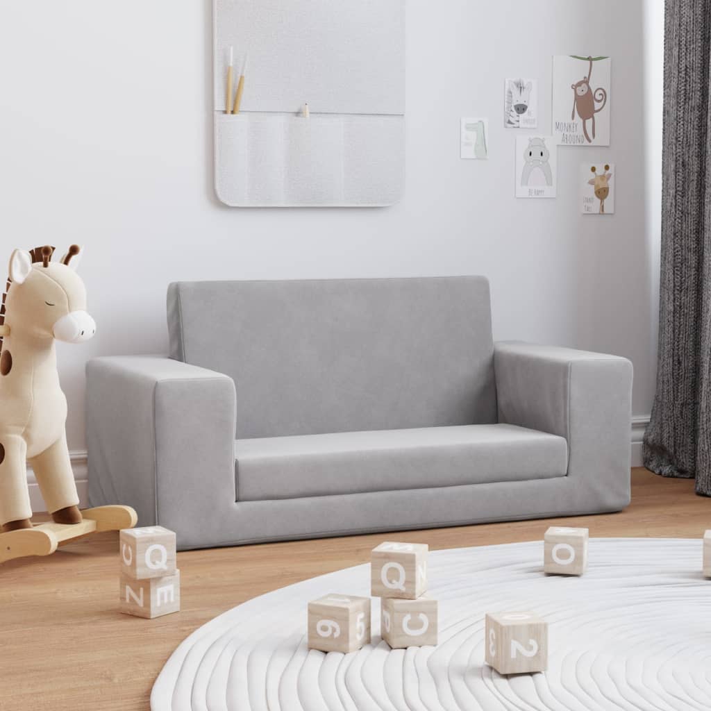 vida XL Kindersofa 2-Sitzer Hellgrau Weich Plüsch