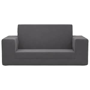 vidaXL Dvivietė vaiki&scaron;ka sofa-lova, antracito, mink&scaron;tas pliu&scaron;as