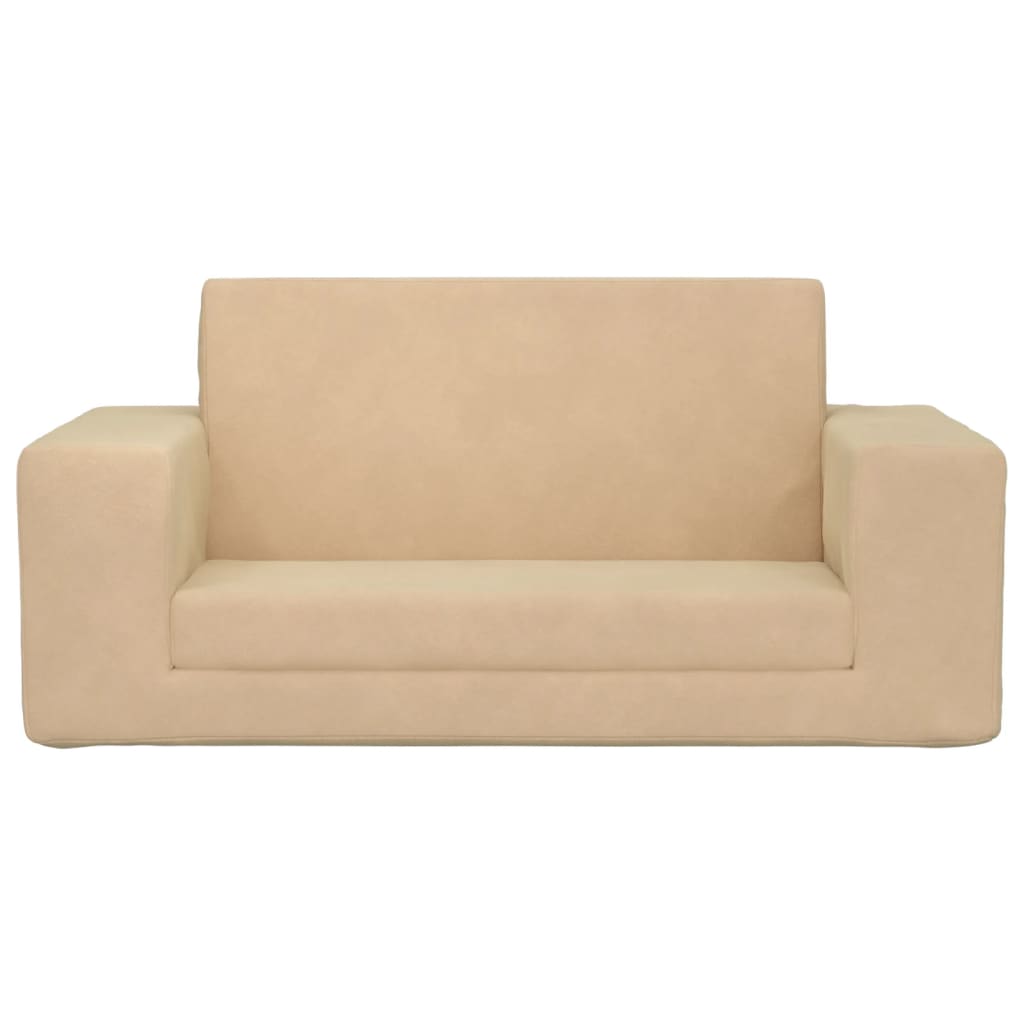 vidaXL 2-Sitzer Kindersofa mit Schlaffunktion Creme Weicher Plüsch