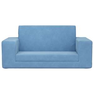 vidaXL Dvivietė vaiki&scaron;ka sofa-lova, mėlynos spalvos, mink&scaron;tas pliu&scaron;as