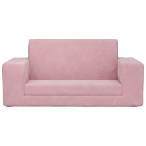 vidaXL Dvivietė vaiki&scaron;ka sofa-lova, rožinės spalvos, mink&scaron;tas pliu&scaron;as