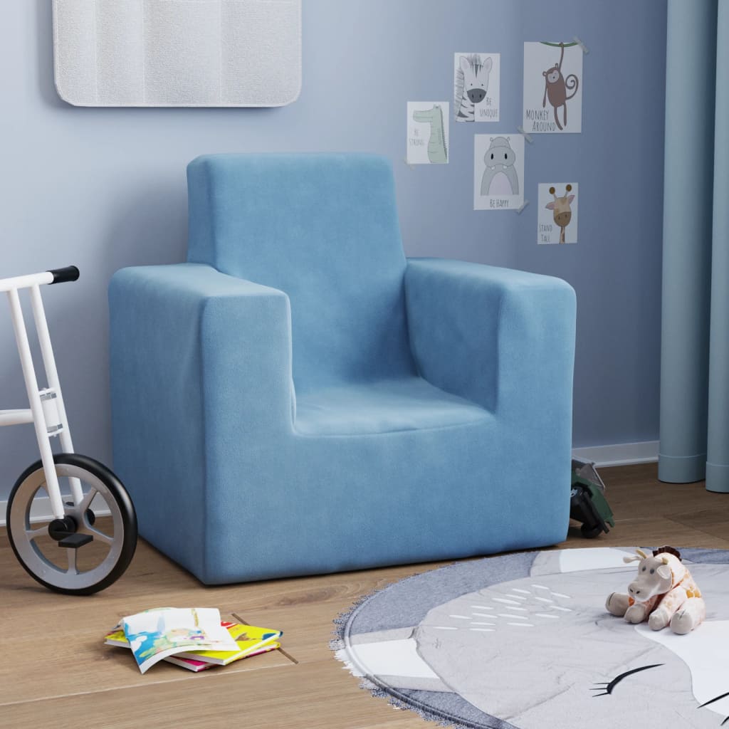 vida XL Kindersofa Blau Weich Plüsch