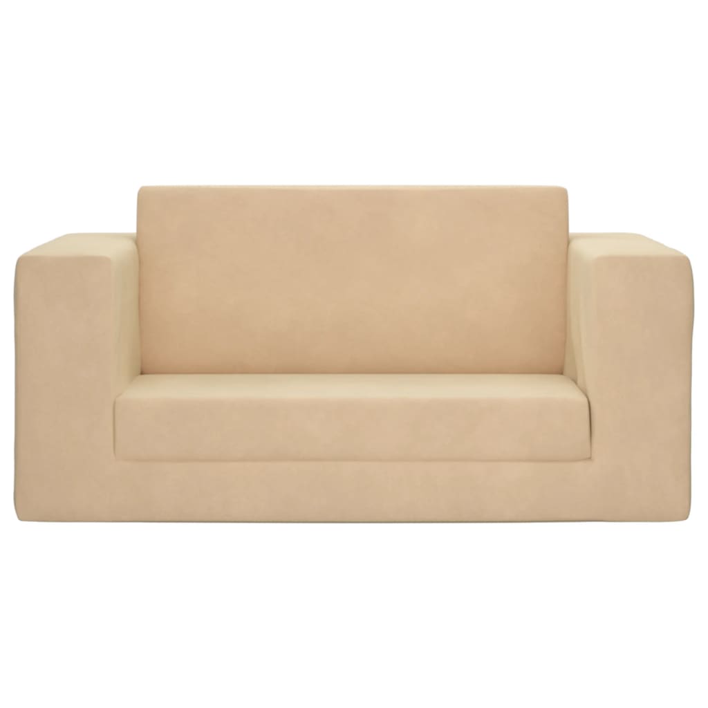 vidaXL 2-os. sofa dla dzieci, rozkładana, kremowa, miękki plusz