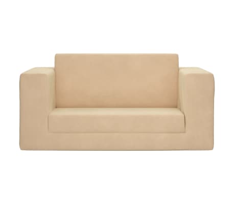 vidaXL Dvivietė vaikiška sofa-lova, kreminės spalvos, minkštas pliušas