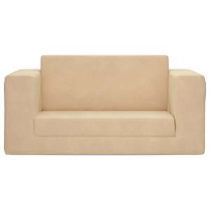 vidaXL Dvivietė vaiki&scaron;ka sofa-lova, kreminės spalvos, mink&scaron;tas pliu&scaron;as