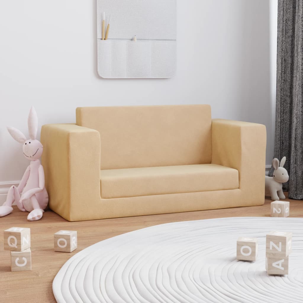 vida XL Kindersofa 2-Sitzer Creme Weich Plüsch