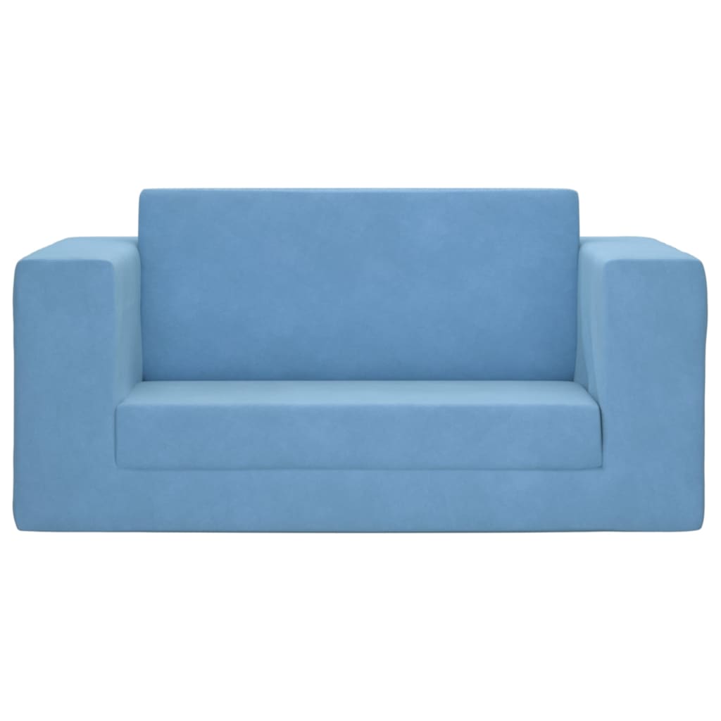 vidaXL 2-Sitzer Kindersofa mit Schlaffunktion Blau Weicher Plüsch