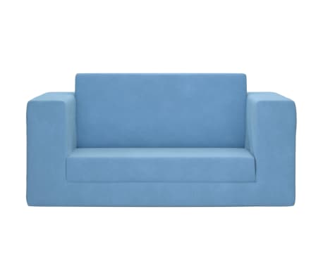 vidaXL Dvivietė vaiki&scaron;ka sofa-lova, mėlynos spalvos, mink&scaron;tas pliu&scaron;as