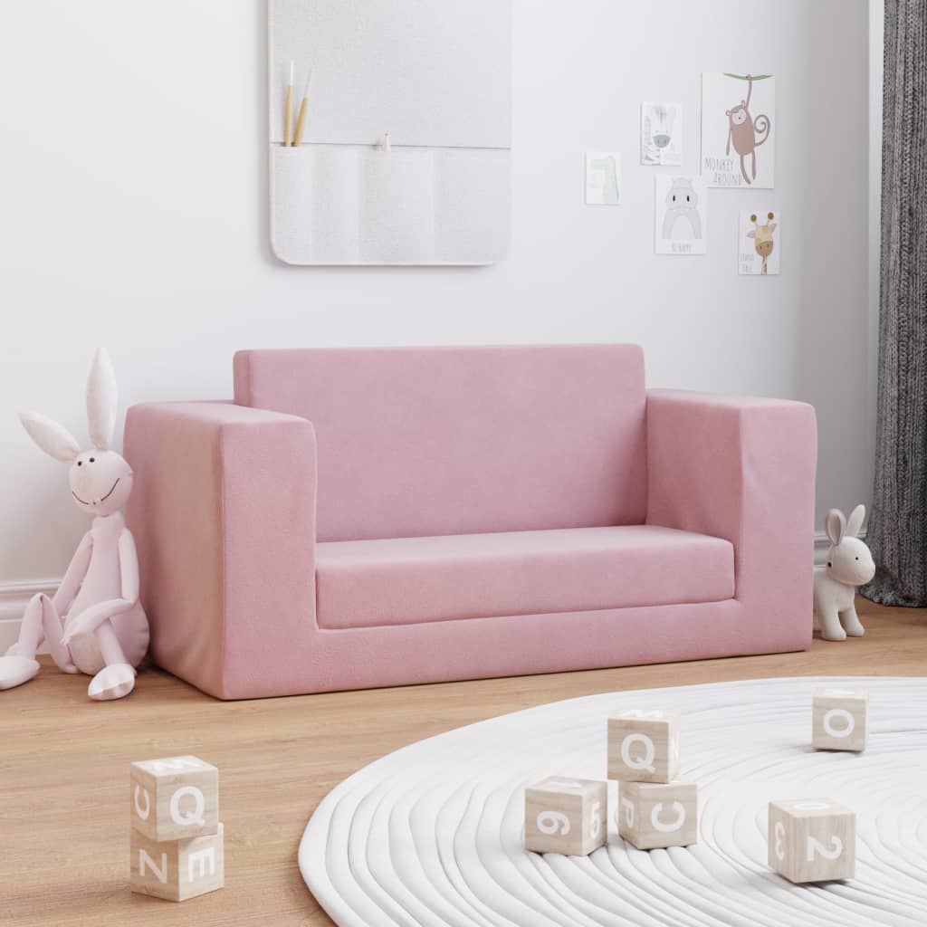 vida XL Kindersofa 2-Sitzer Rosa Weich Plüsch