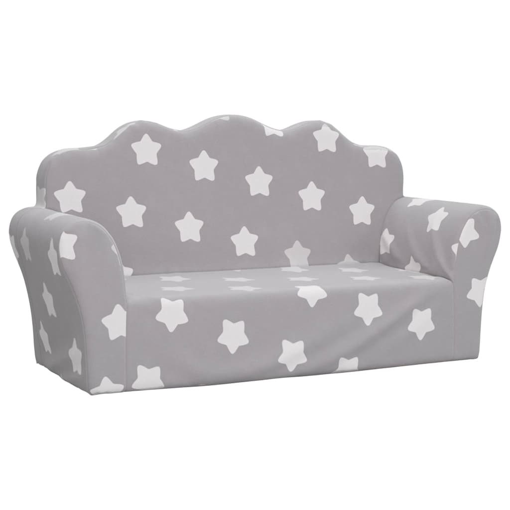 Canapé-lit Enfant Peluche Gris étoiles - Convertible Fauteuil/lit, Housse Lavable, Doux Et Léger