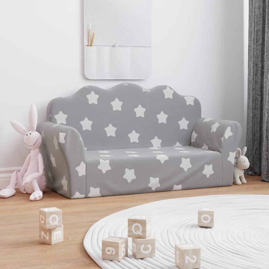 Canapé pour enfants à 2 places Gris clair étoiles Peluche douce