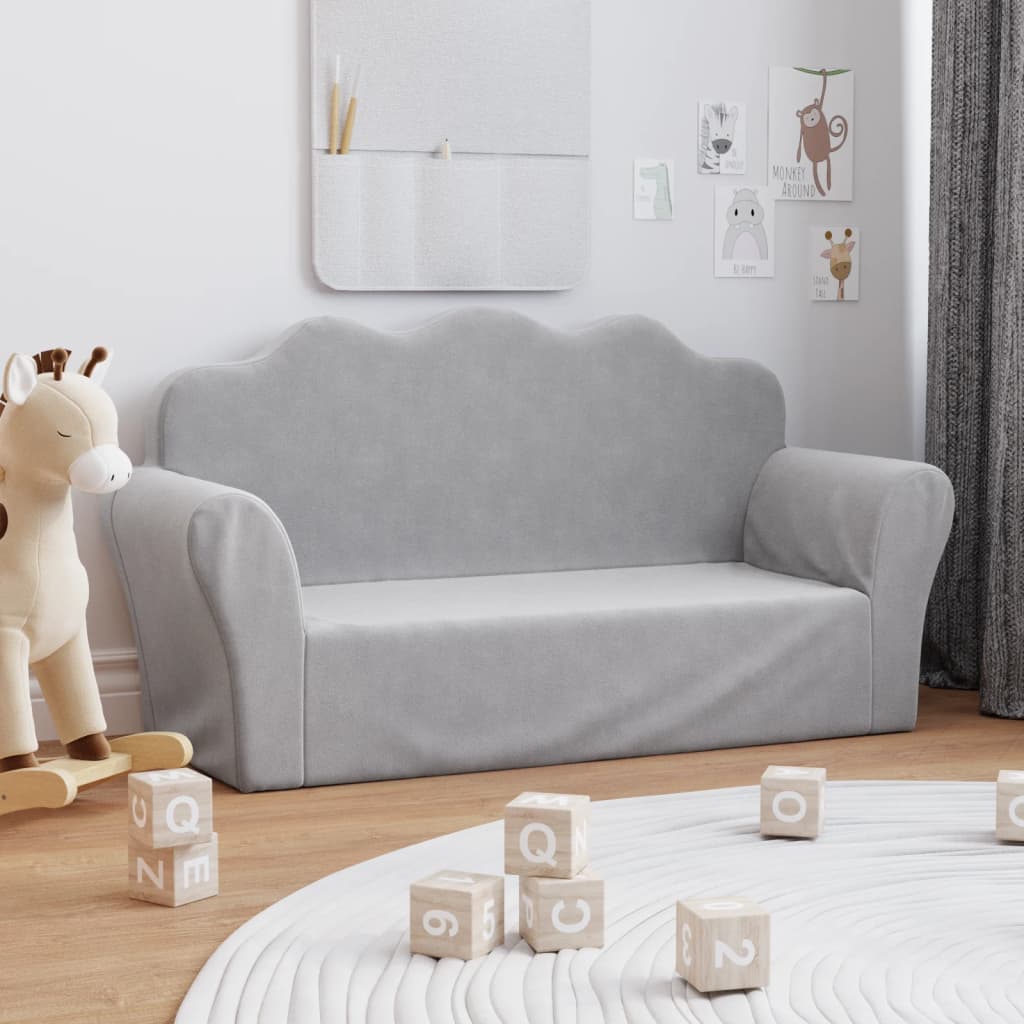 Canapé pour enfants à 2 places Gris clair Peluche douce