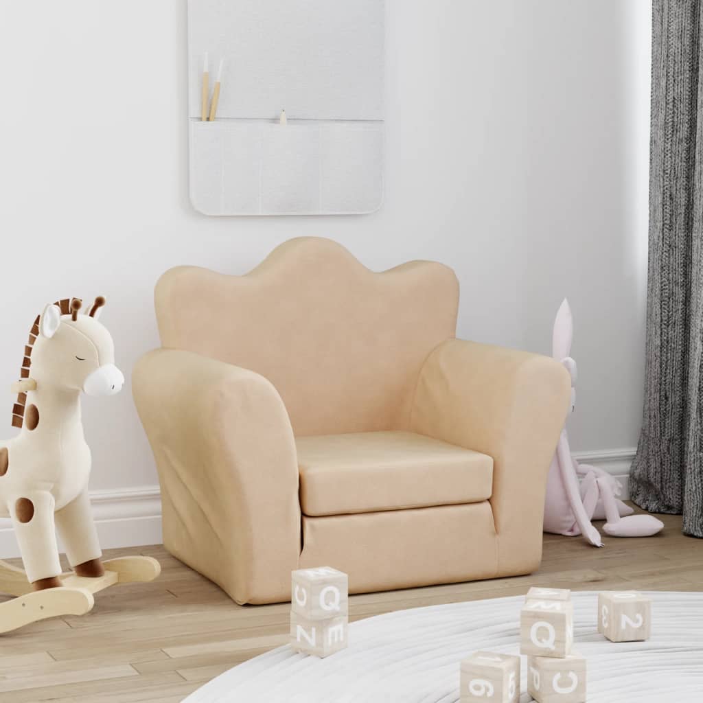 vida XL Kindersofa Creme Weich Plüsch