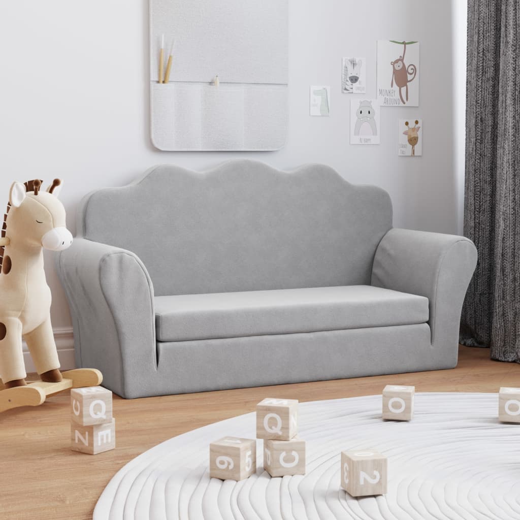 vida XL Kindersofa 2-Sitzer Hellgrau Weich Plüsch