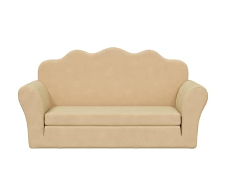 vidaXL 2-местен детски диван-легло кремаво мек плюш