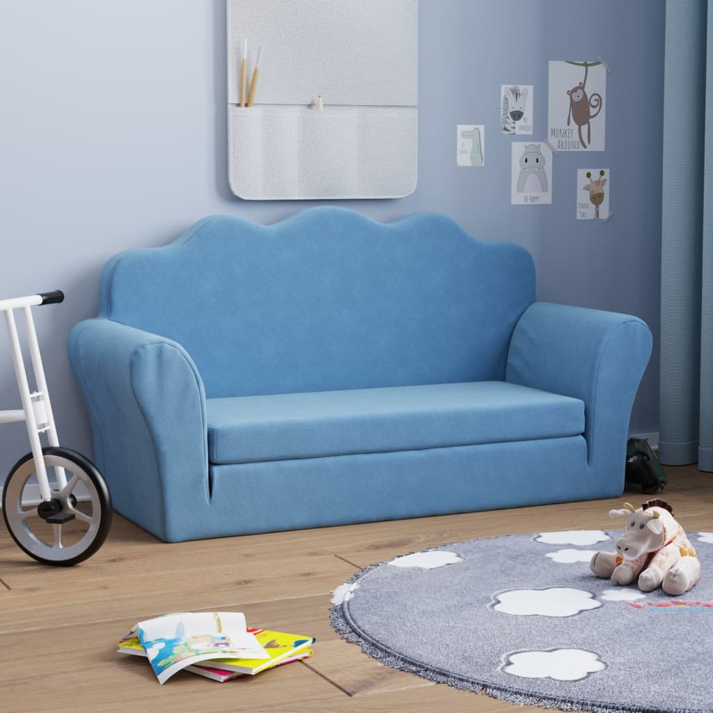 Canapé-lit pour enfants à 2 places Bleu Peluche douce