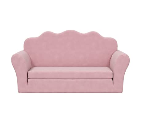 vidaXL 2-Sitzer Kindersofa mit Schlaffunktion Rosa Weicher Plüsch