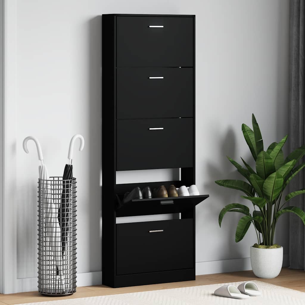 vidaXL Schuhschrank Schwarz 59x17x169 cm Holzwerkstoff