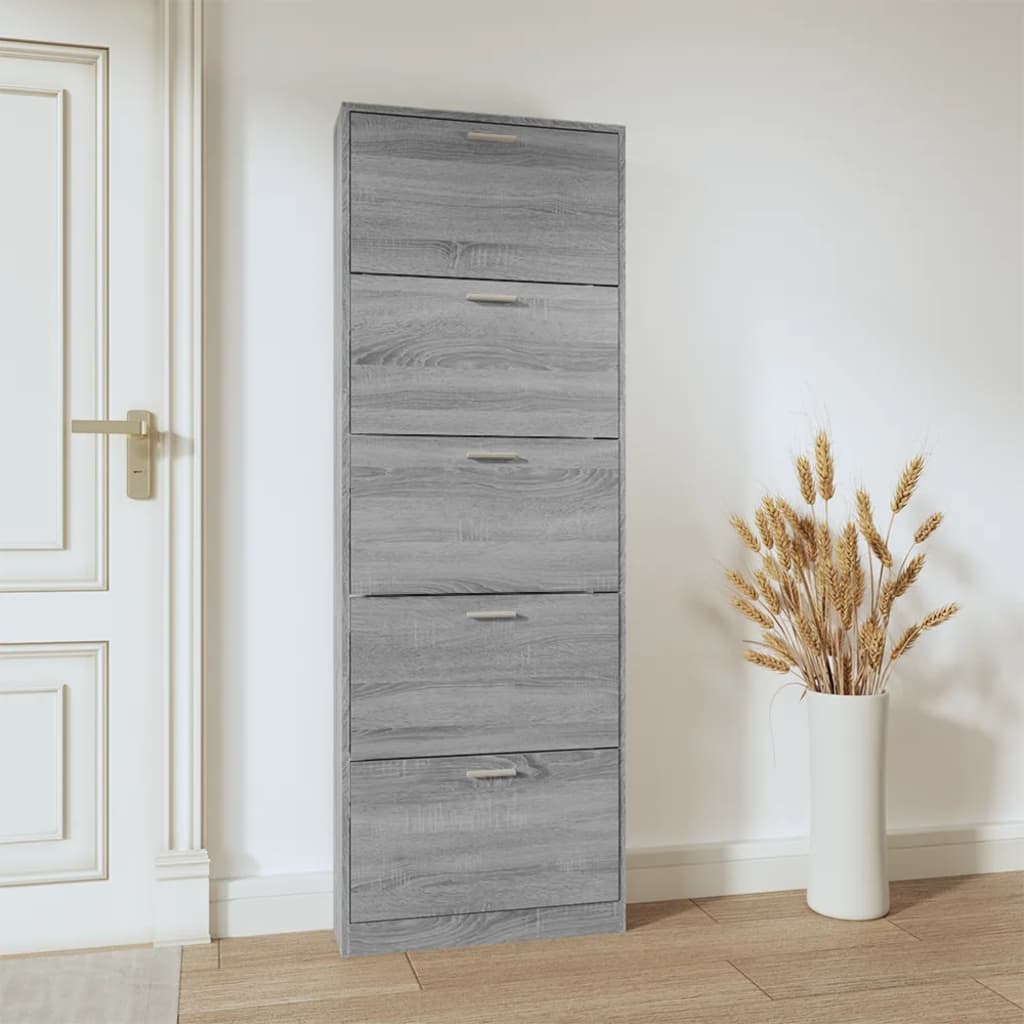 vidaXL Schoenenkast 59x17x169 cm bewerkt hout grijs sonoma eikenkleur afbeelding