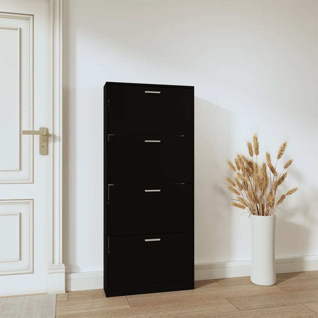 Thumbnail - vidaXL Schuhschrank Schwarz 59x17x150 cm Holzwerkstoff