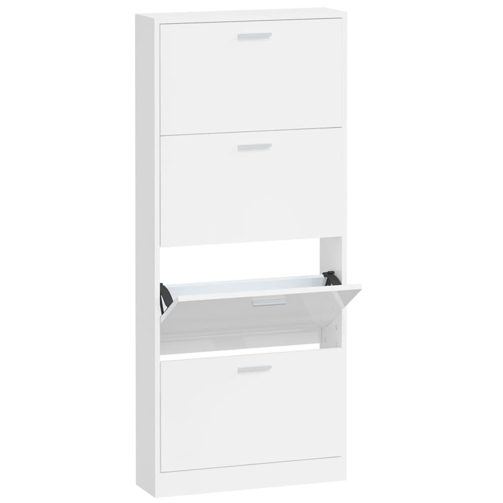 vidaXL Botník bílý s vysokým leskem 59x17x150 cm kompozitní dřevo