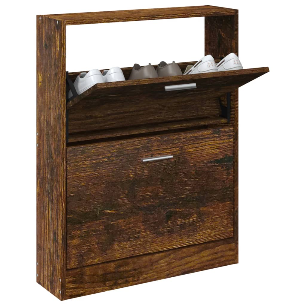 vidaXL füstös tölgy színű szerelt fa cipősszekrény 59x17x81 cm