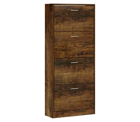 vidaXL Shoe Cabinet Smoked Oak 63x24x147 cm Engineered Wood