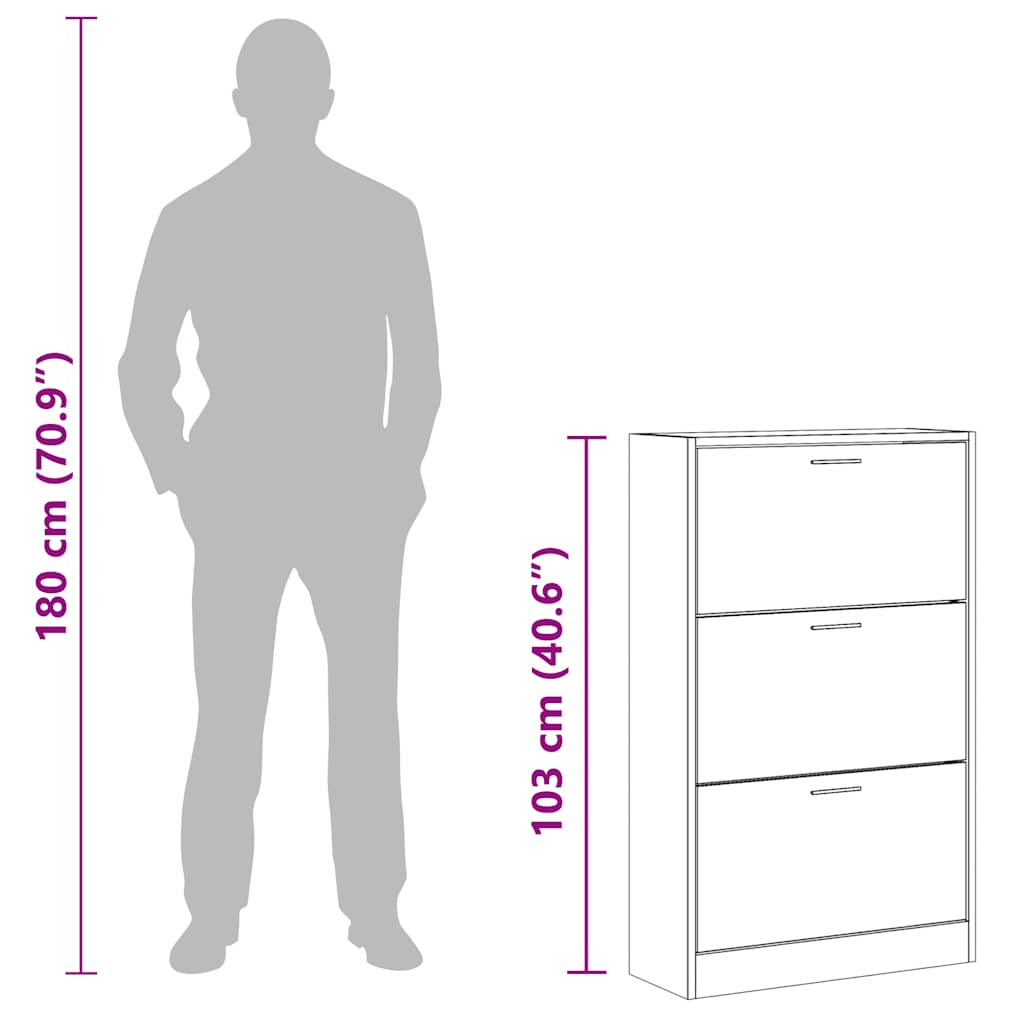Schoenenkast 63x24x103 cm bewerkt hout bruin eikenkleur image 10