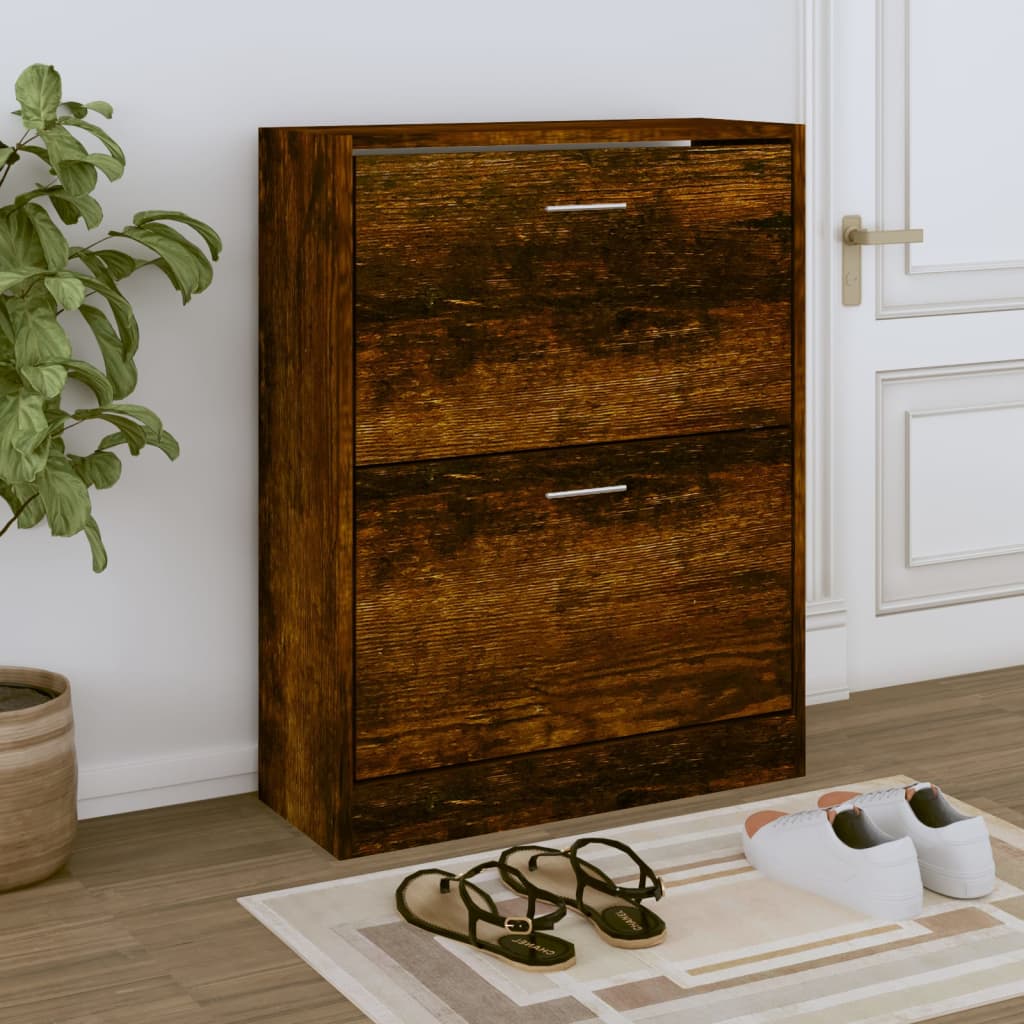 Photos - Hallway Furniture VidaXL Shoe Cabinet Smoked Oak 63x24x81 cm Engineered Wood 