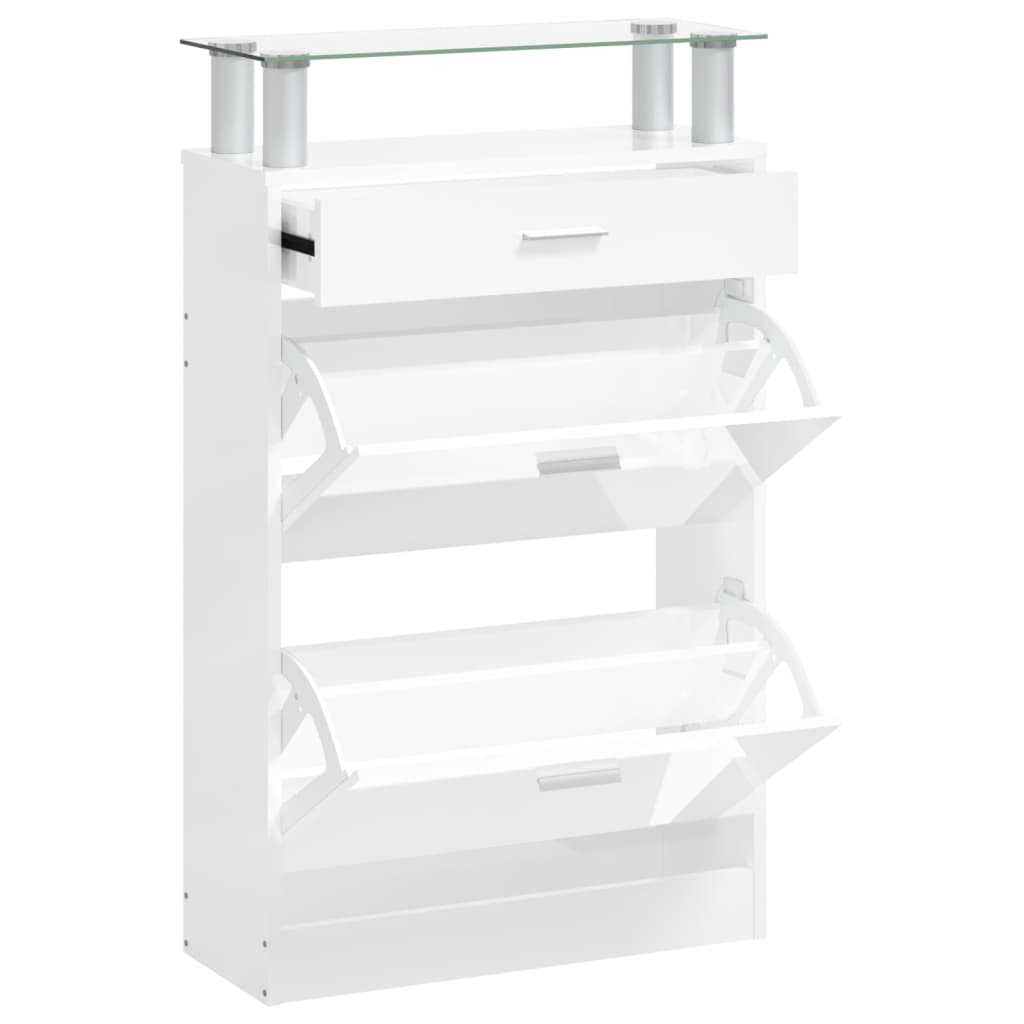 vidaXL Botník bílý s vysokým leskem 63 x 24 x 104 cm kompozitní dřevo