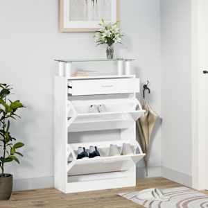 Botník bílý s vysokým leskem 63 x 24 x 104 cm kompozitní dřevo