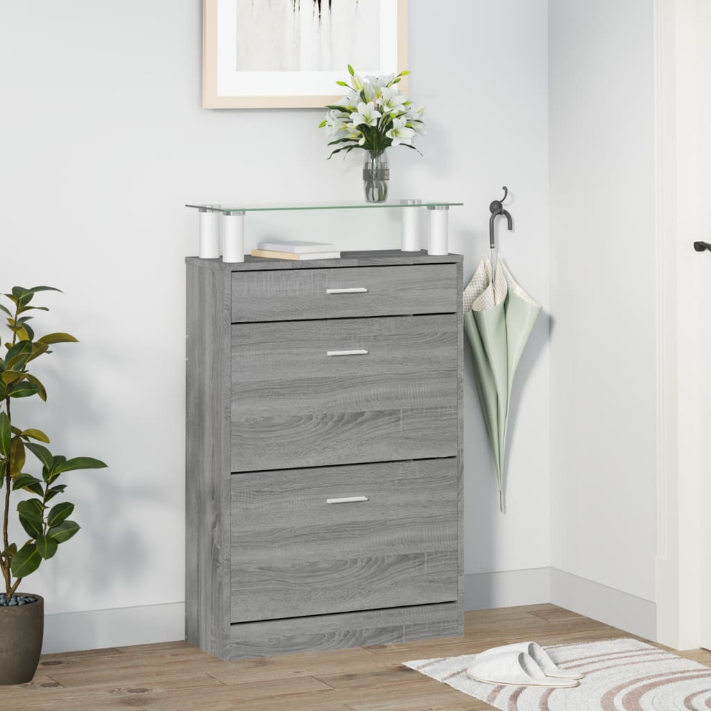 vidaXL Schoenenkast 63x24x104 cm bewerkt hout grijs sonoma eikenkleur afbeelding